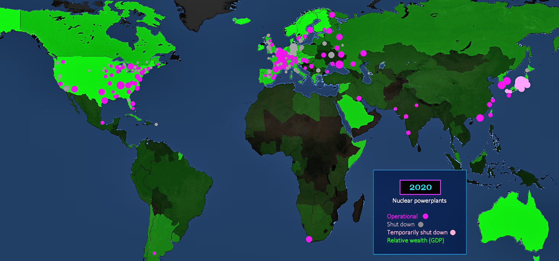 Nuclear power stations, 2020 map